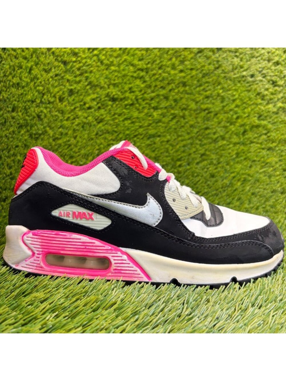 Nike Air Max 90 2007 GS Girls Size 6.5Y White Black Pink Running Shoes Sneakers